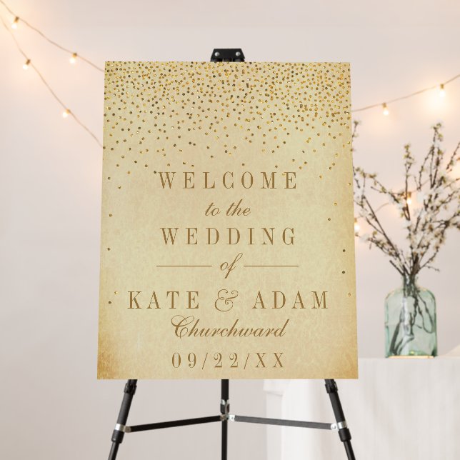 Vintage Glam Gold Confetti Wedding Welcome Sign (In Situ (Stand))