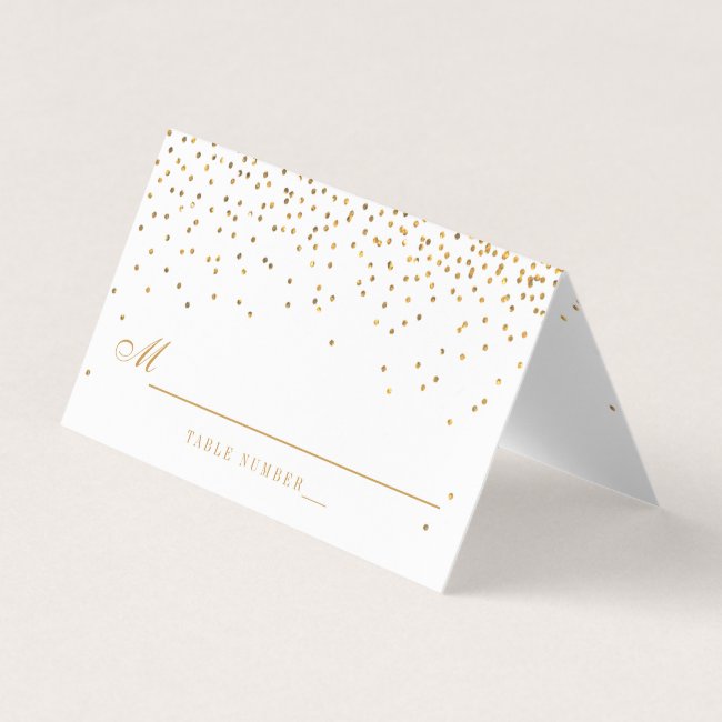 Vintage Glam Gold Confetti White Wedding Place Card