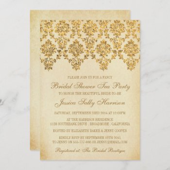 Vintage Glam Gold Damask Bridal Shower Invitation by Invitation_Republic at Zazzle