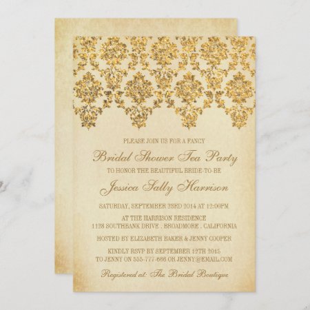 Vintage Glam Gold Damask Bridal Shower Invitation