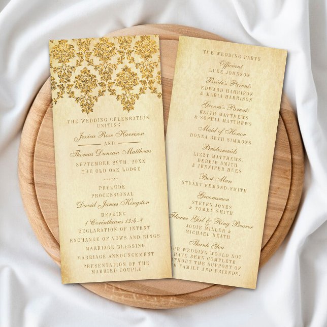Vintage Glam Gold Damask Wedding Program (Creator Uploaded)
