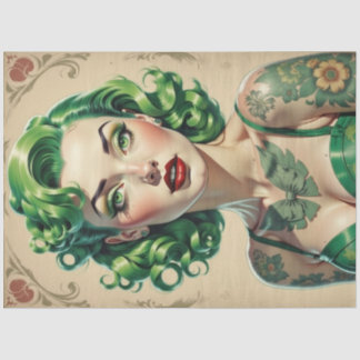 Vintage Glam Green Emerald Pin Up Decoupage  Tissue Paper