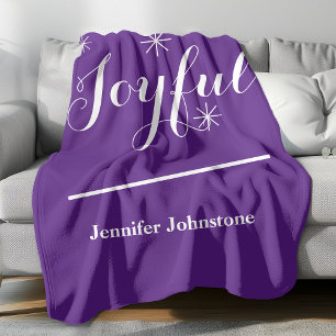 Vintage Glam Joyful Personalized Name Cute Purple Fleece Blanket
