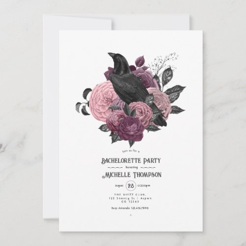 Vintage Glam Mauve Raven Gothic Bachelorette Party Invitation