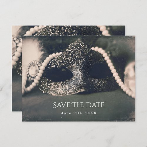 Vintage Glam Old Photo Masquerade Save the Date  Announcement Postcard