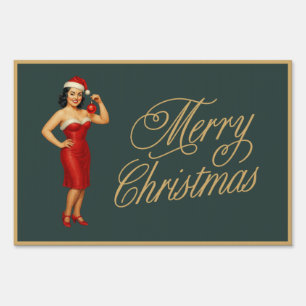 Vintage glam pin-up Christmas gal Sign