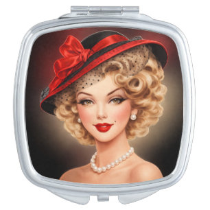 Vintage Glam Pin-Up Lady Compact Mirror