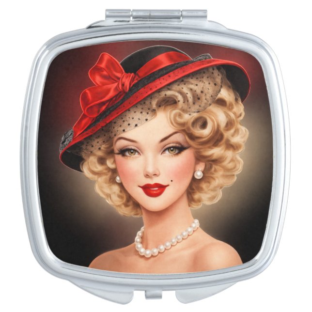 Vintage Glam Pin-Up Lady Compact Mirror (Front)