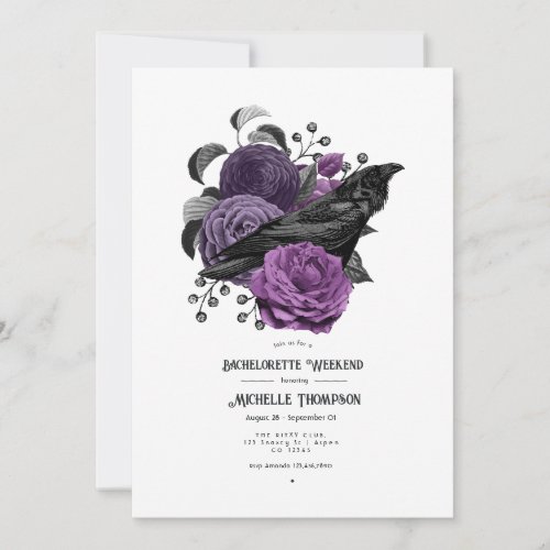 Vintage Glam Purple Floral Gothic Bachelorette Invitation