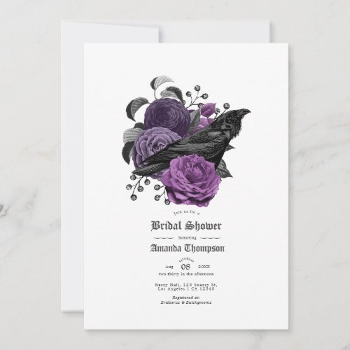 Vintage Glam Purple Raven Gothic Bridal Shower Invitation