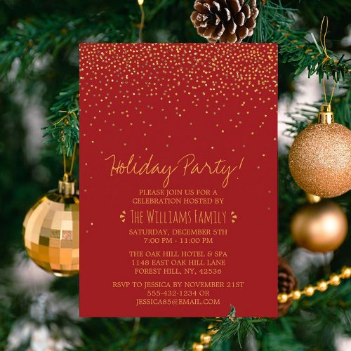 Vintage Glam Red  Gold Holiday Party Invitation
