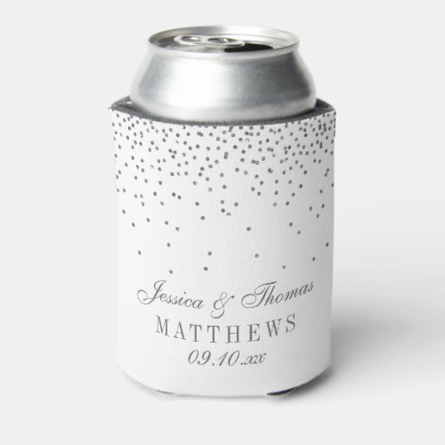 Vintage Glam Silver Confetti Wedding Can Cooler
