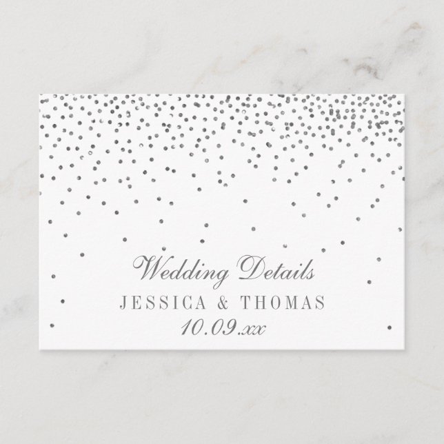 Vintage Glam Silver Confetti Wedding Detail Cards (Front)