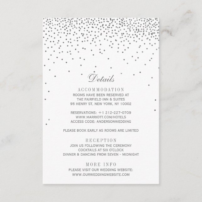 Vintage Glam Silver Confetti Wedding Enclosure Card (Front)
