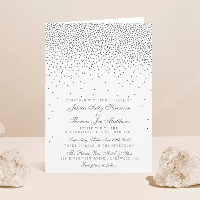 Vintage Glam Silver Confetti Wedding Invitations (Creator Uploaded)