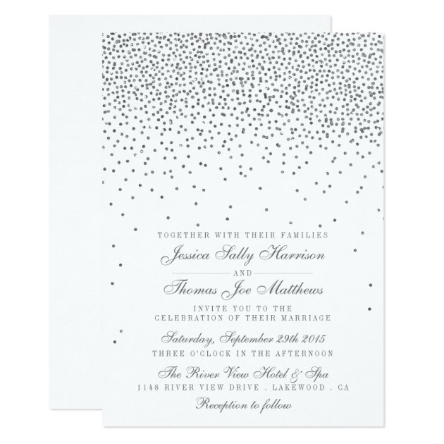 Vintage Glam Silver Confetti Wedding Invitations