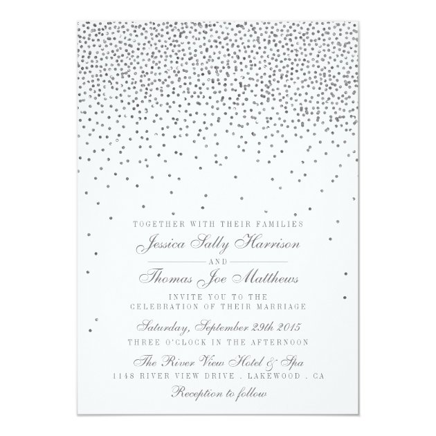 Vintage Glam Silver Confetti Wedding Invitations