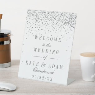 Vintage Glam Silver Confetti Wedding Pedestal Sign