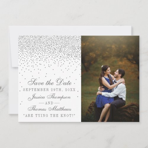 Vintage Glam Silver Confetti Wedding Photo Save The Date