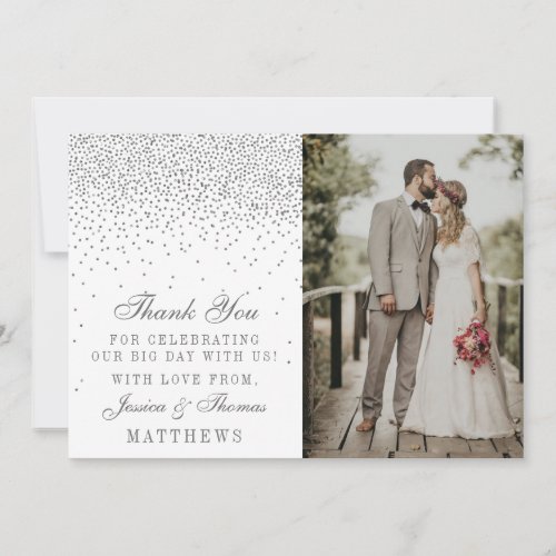 Vintage Glam Silver Confetti Wedding Photo Thank You Card