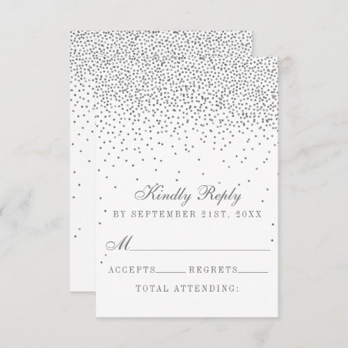 Vintage Glam Silver Confetti Wedding RSVP Card