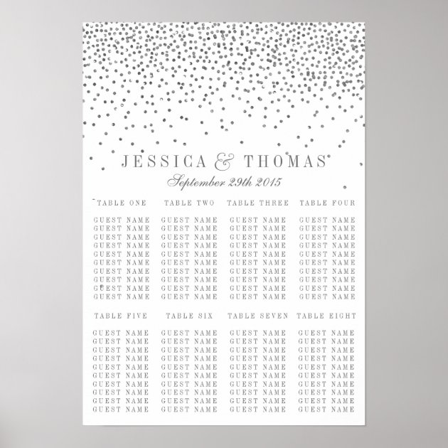 Vintage Glam Silver Confetti Wedding Seating Chart Poster