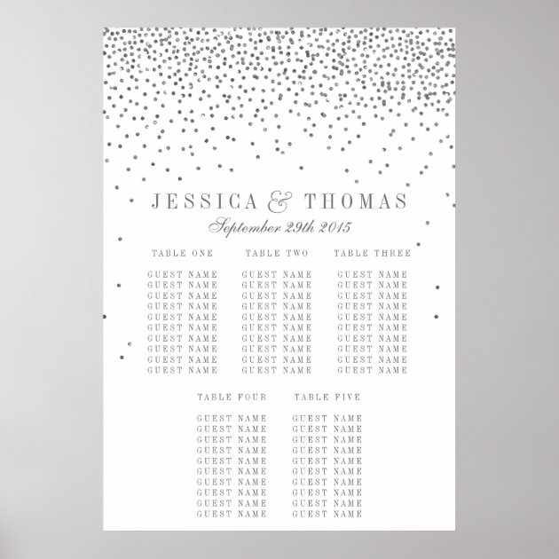 Vintage Glam Silver Confetti Wedding Seating Chart Poster