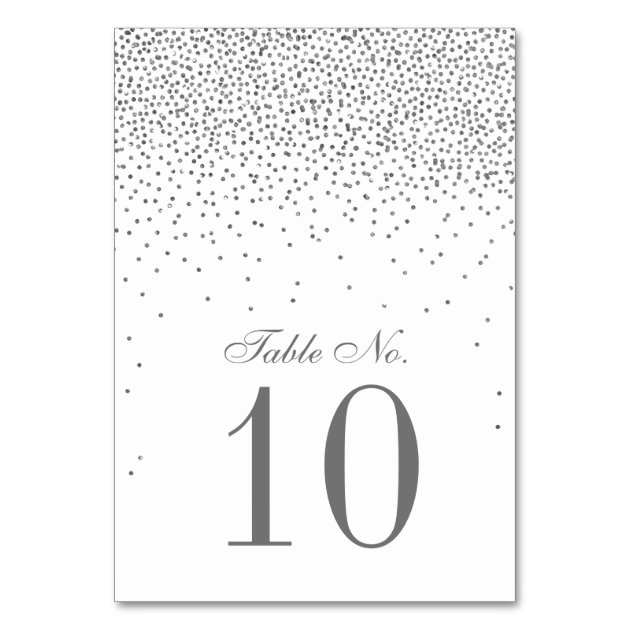 Vintage Glam Silver Confetti Wedding Table Number Card