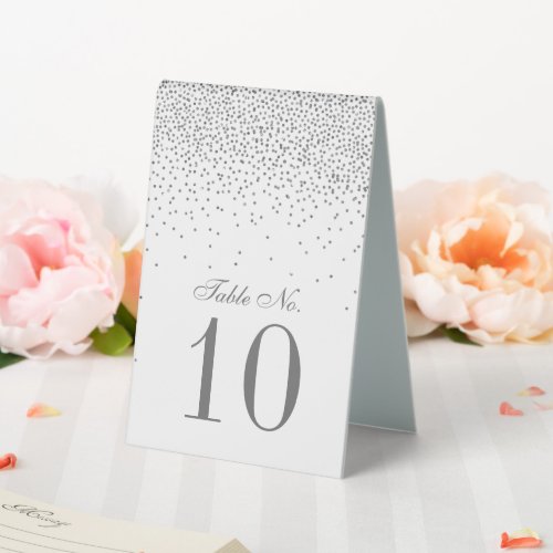 Vintage Glam Silver Confetti Wedding Table Number Table Tent Sign
