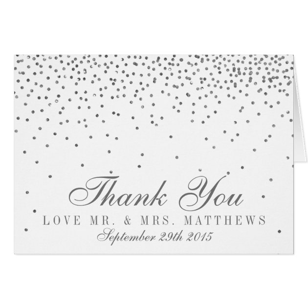 Vintage Glam Silver Confetti Wedding Thank You Card