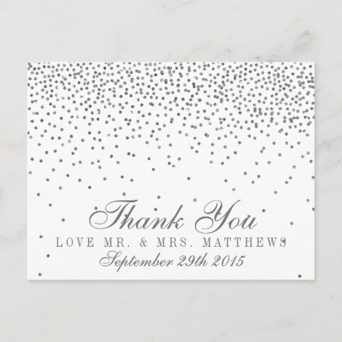 Vintage Glam Silver Confetti Wedding Thank You Postcard