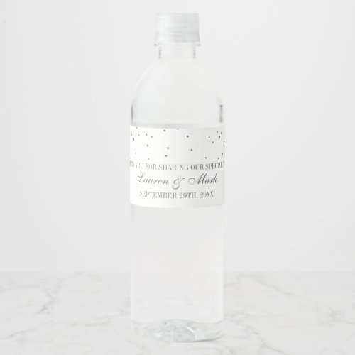 Vintage Glam Silver Confetti Wedding Water Bottle Label