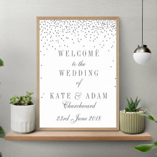 Vintage Glam Silver Confetti Wedding Welcome Sign