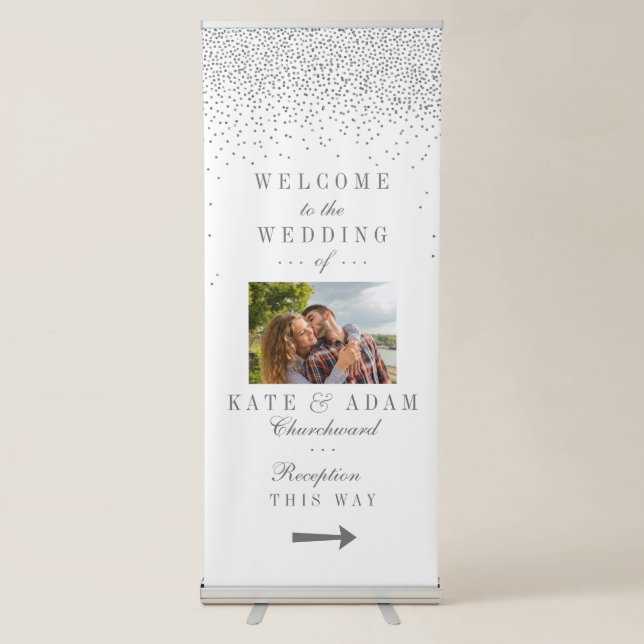 Vintage Glam Silver Confetti Wedding Welcome Sign (Front)