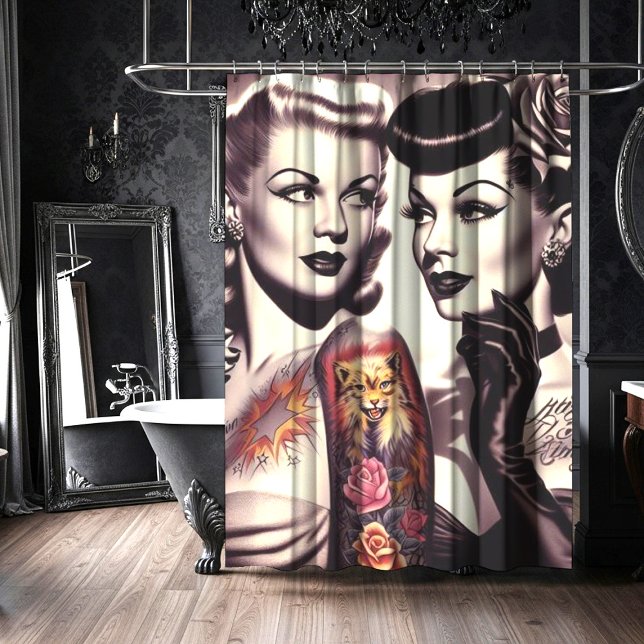 Vintage Glam Tattoo Pinups Shower Curtain (Creator Uploaded)