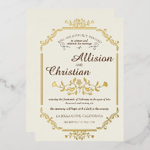 Vintage Glam Wedding Gold Foil Invitation