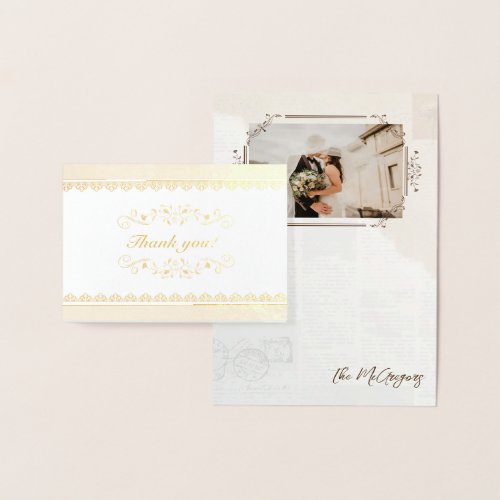 Vintage Glam Wedding Gold Foil Thank You Card