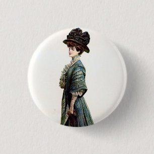Vintage Glamorous Lady Fashion Illustration Button