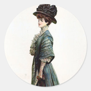 Vintage Glamorous Lady Fashion Illustration  Classic Round Sticker
