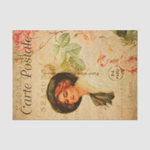 Vintage Glamorous Lady Woman Rose Floral French Tissue Paper