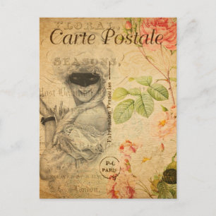 Vintage Glamorous Lady Woman with Mask French Postcard