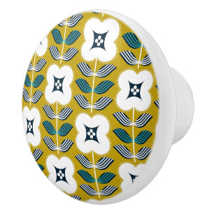 Vintage glamour flower - yellow and blue ceramic knob