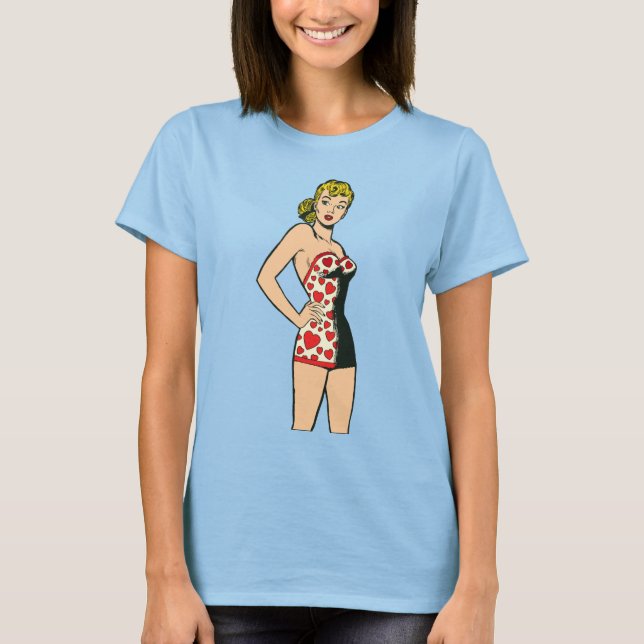 Vintage Glamour Girl, Blonde Bombshell Lingerie T-Shirt (Front)