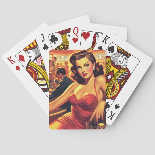 Vintage Glamour Girl Red Dress Poker Cards (Back)