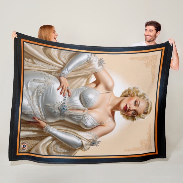 Vintage Glamour Hollywood Blonde Beauty Fleece Blanket (In Situ)