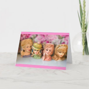 Vintage Glamour Lady Girl Head Vases All Occasion Holiday Card