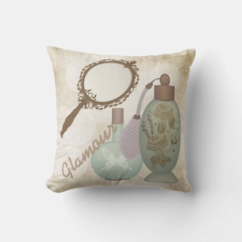 Vintage Glamour Perfumes Throw Pillow