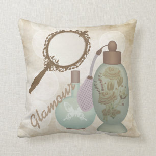 Vintage Glamour Perfumes Throw Pillow