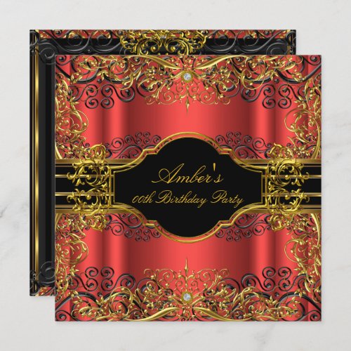 Vintage Glamour Red  Gold Swirl Birthday Party Invitation