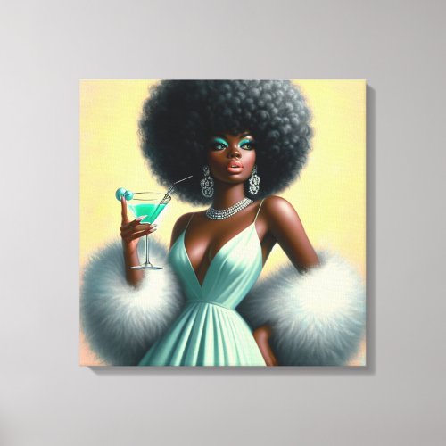 Vintage Glamour Whimsical Afro Pin_Up Mint Green Canvas Print